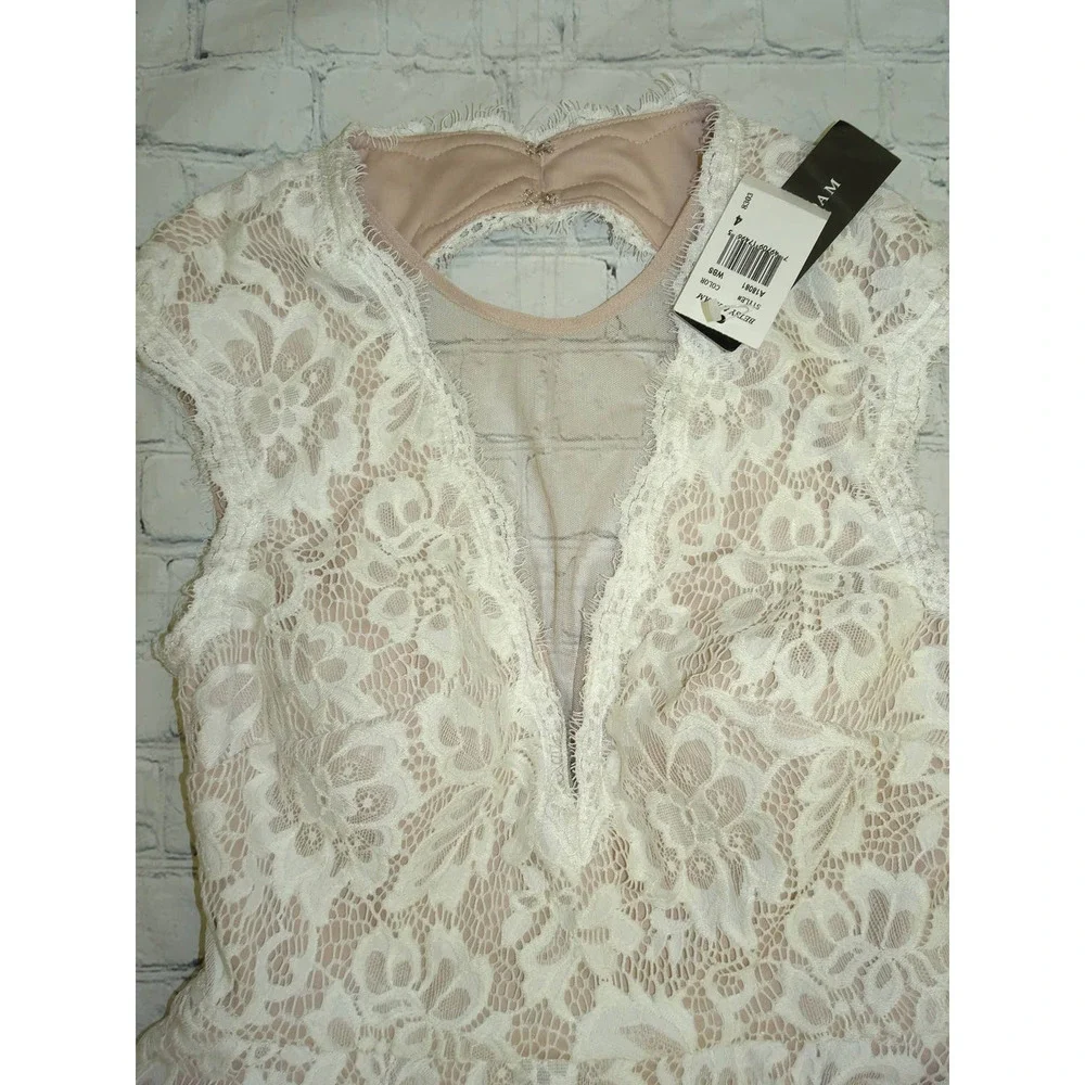 Betsy & Adam Peplum All Over Lace w/ Open Back Dress, Cream, 4 NWT - Picture 7 of 11